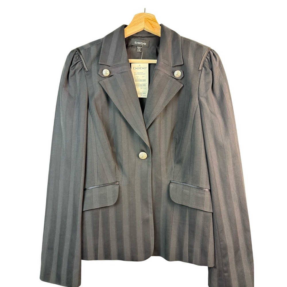 bebe Binded Back Black Blazer | Silk Contrast | Size 10 | NWT